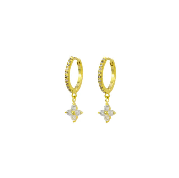 Annabelle Crystal Sleeper Earrings | Gold Hoop with Floral Charm