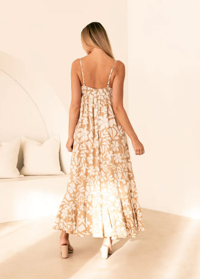 Courtney Maxi Dress | Beige & White