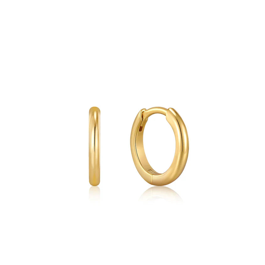 Gold hoop earrings on a white background