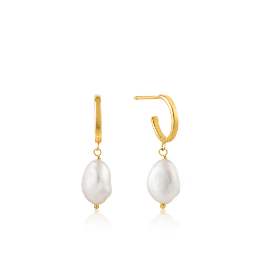 Pearl Mini Hoop Earrings Gold